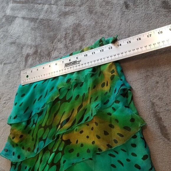 Philosophy Women's Size 2 Green Printed Tiered Ruffle Silk Skirt Side Zip Italy - Picture 9 of 10